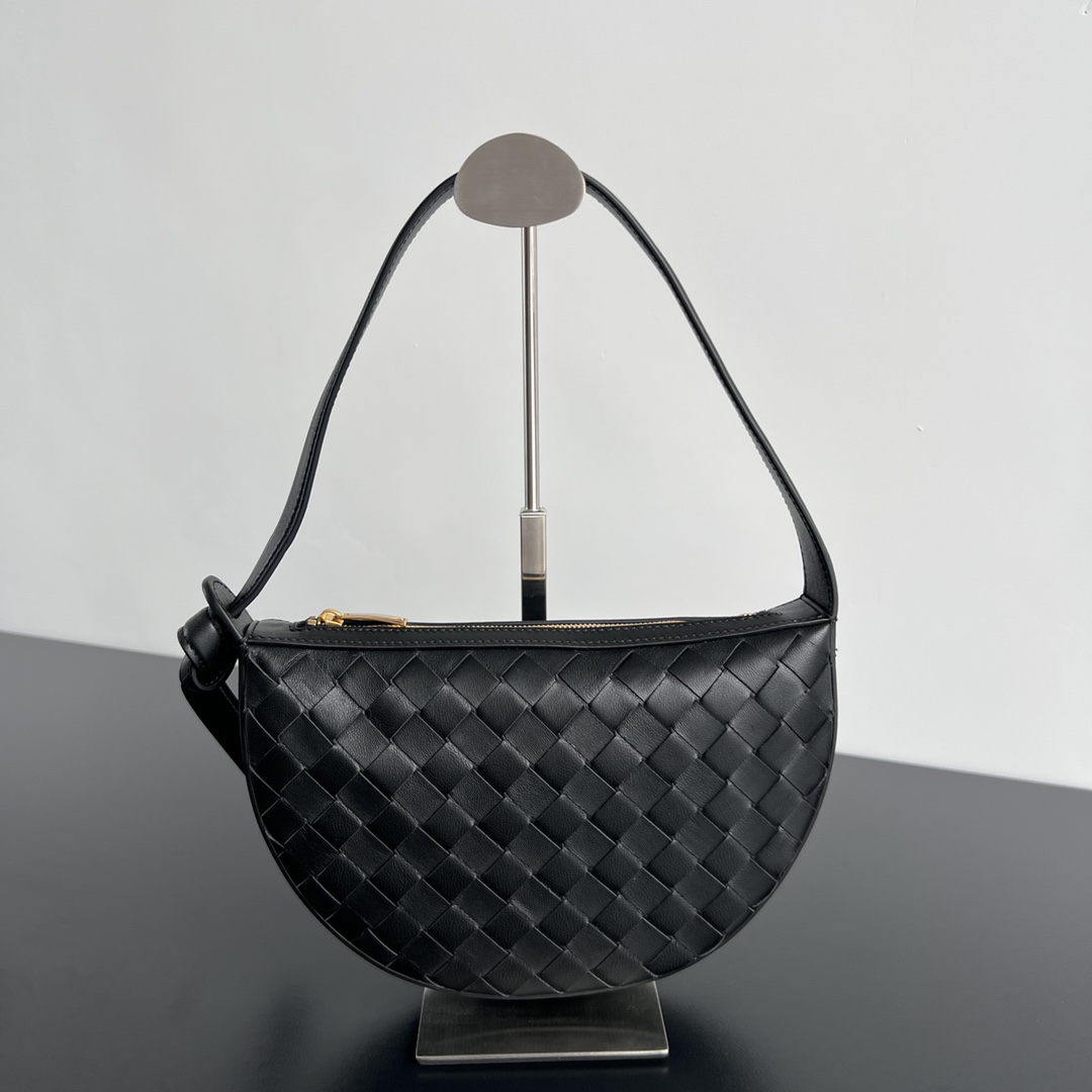 Mini Sunrise Intrecciato Leather Shoulder Bag Black